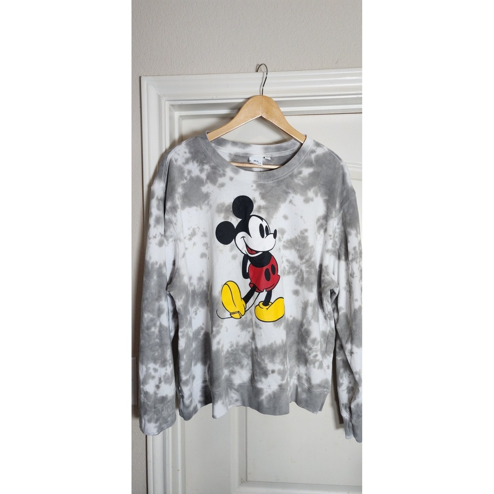 Disney Mickey Mouse Tie Dye Sweatshirt Gray‎ White Crewneck Plus Size 1X Auth